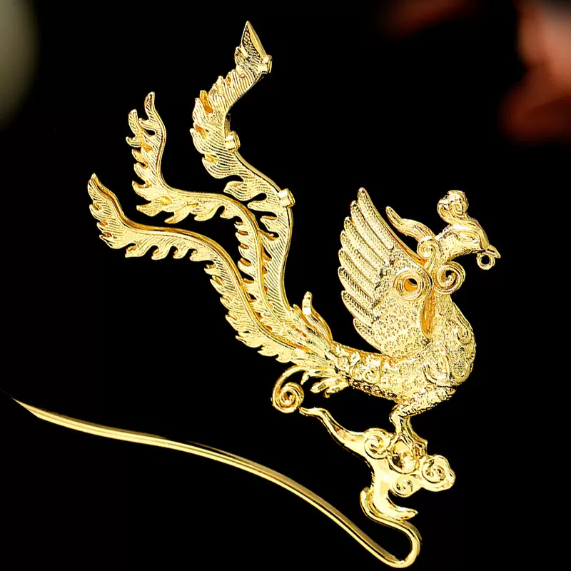 凤凰发簪女 古法九龙九凤鎏金秀禾头饰复古婚嫁婚礼凤簪发簪材料