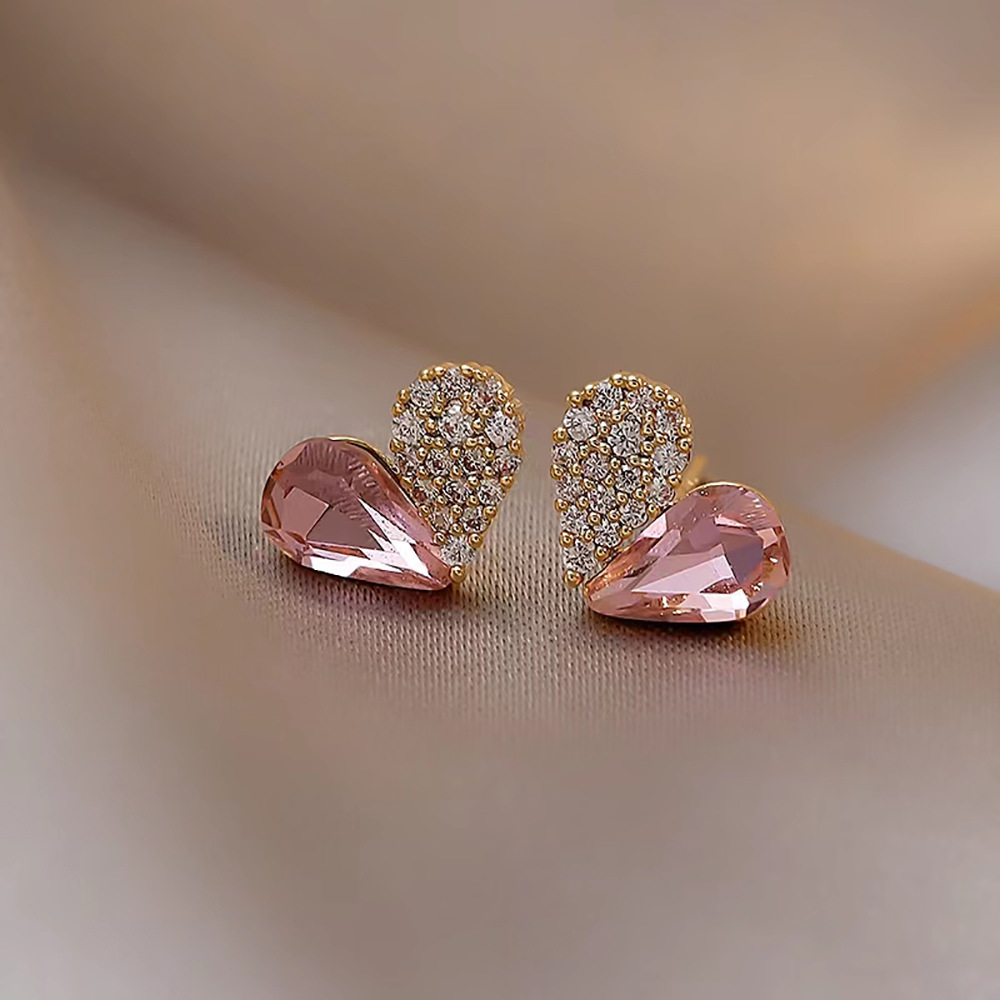 1 Pair Sweet Water Droplets Heart Shape Sterling Silver Plating Inlay Artificial Gemstones Ear Studs display picture 2