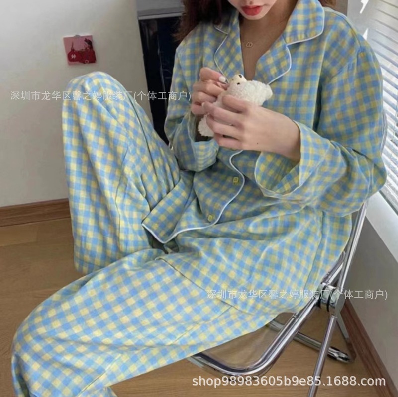 云朵棉睡衣女款夏季ins格子短袖套装高级感家居服可外穿跨境批发|undefined