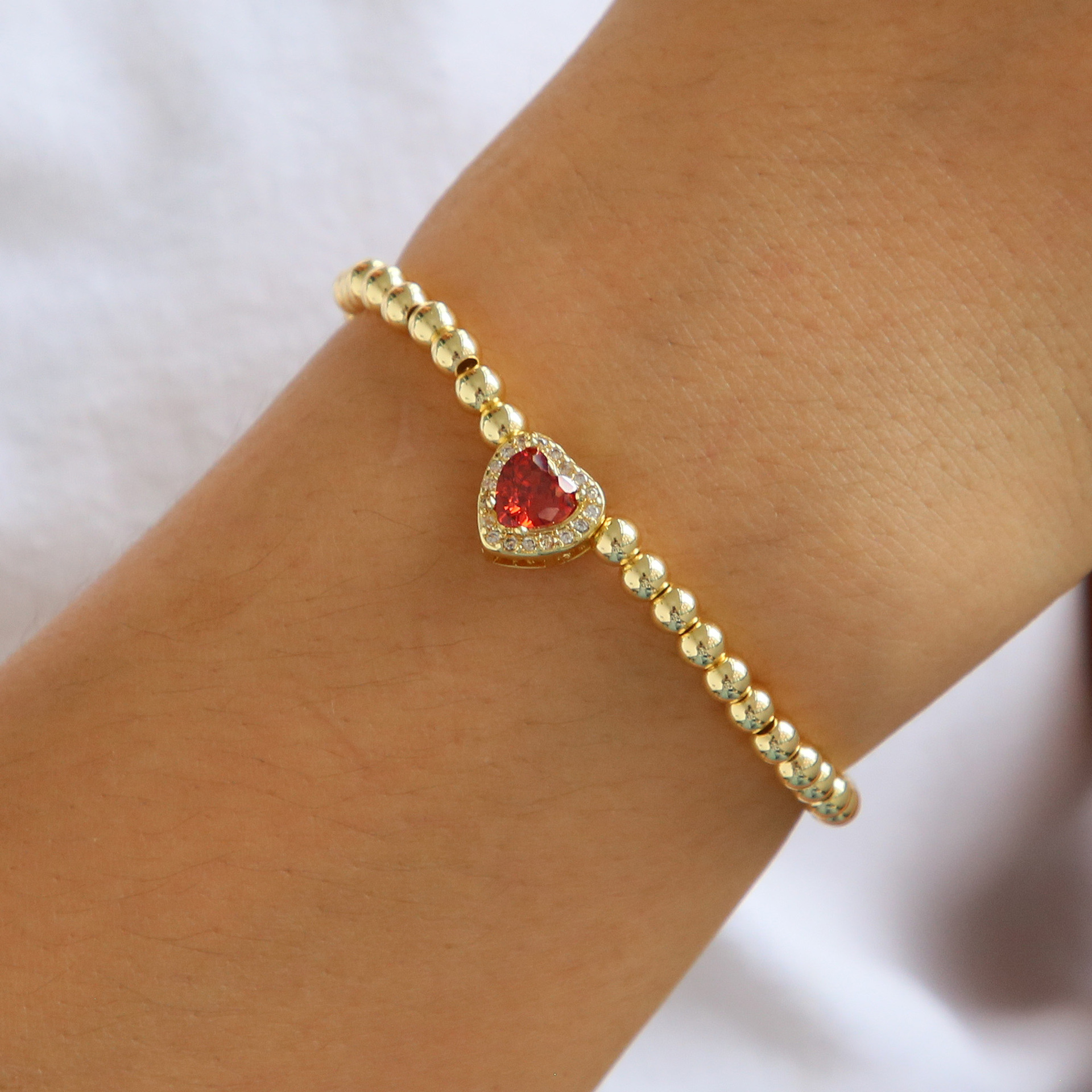 14g Weight Lobster Trigger Clasp Closure Clasp Closure Type Copper Pendant Material Bracelets Classification Copper Chain Material Wholesale Jewelry Sweet Classic Style Heart Shape Copper Plating Beaded Chain Bracelets