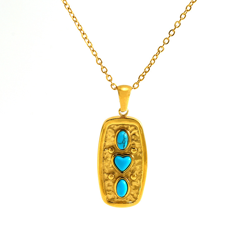 Nuovo ciondolo in titanio turchese a forma di cuore, versatile collana geometrica in acciaio inossidabile placcato oro di alta qualità_voghion.com
