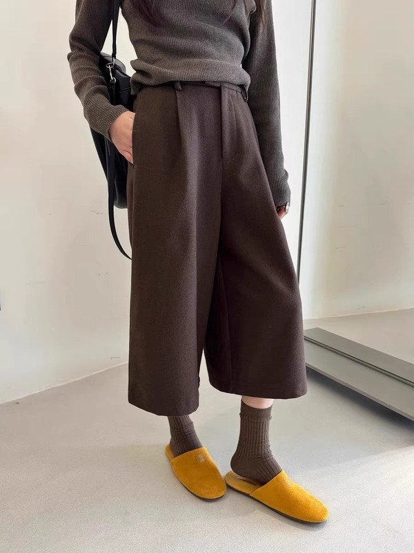 羊毛呢八分西装裤款女2025秋冬季纯色高级显瘦加厚小个子阔腿裤|undefined