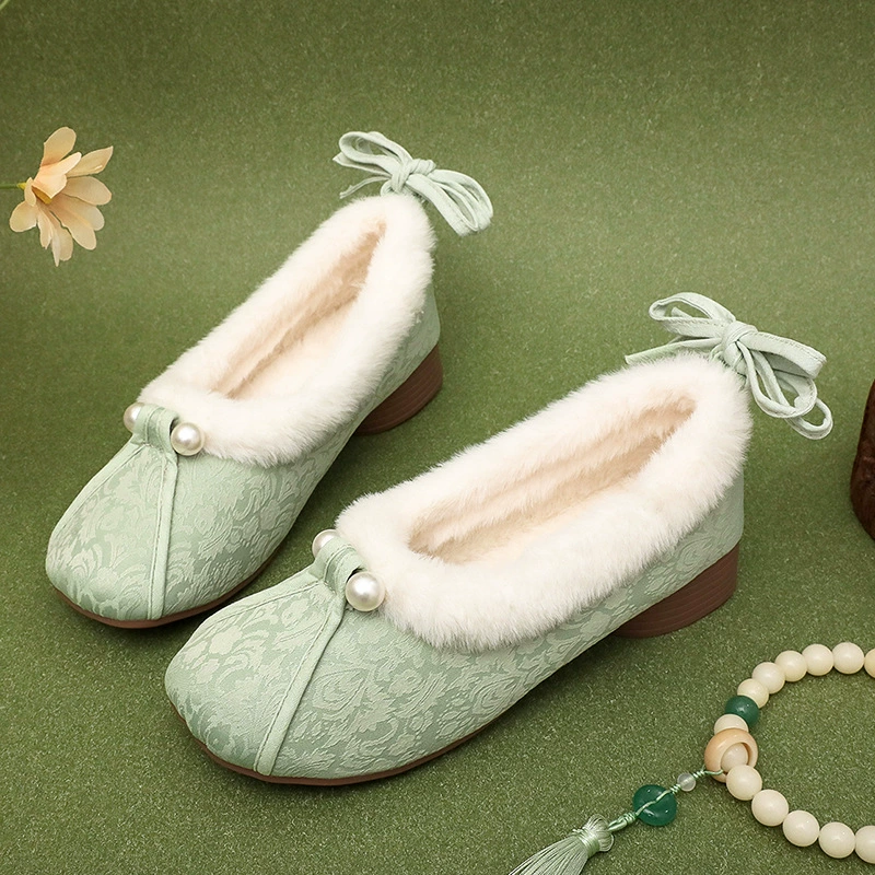 Демисезон Hanfu, обувь, слипоны, обувь из фетра тёплая с жемчугом, мягкая подошва