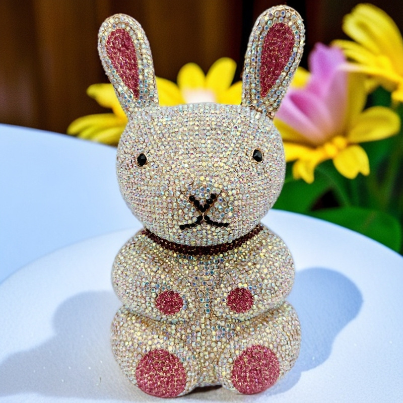 Bag de piedra de conejo transfronterizo nuevo conejo con diamantes bolsas de cena de fiesta de diamantes llenos bolsas de mano de mujer nuevo
