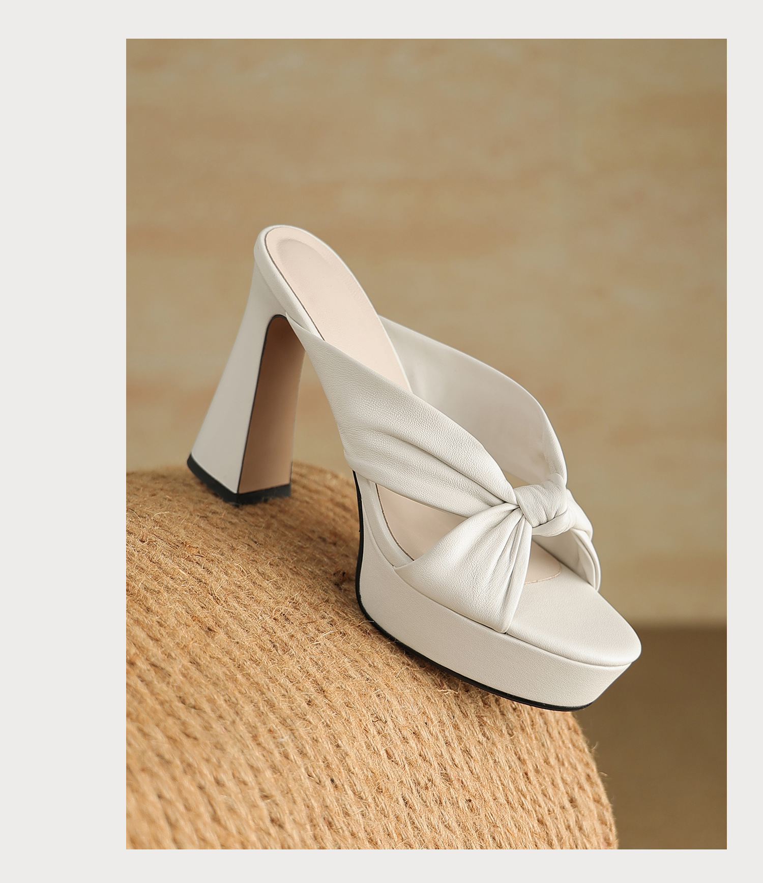 Sandal cao gót nữ mũi hở da cừu mềm, đế xuồng platform, gót vuông 8-10cm, nơ bướm — Hồng 8cm, Xanh da trời 10cm, Hồng 10cm, Trắng kem 8cm chi tiết 26