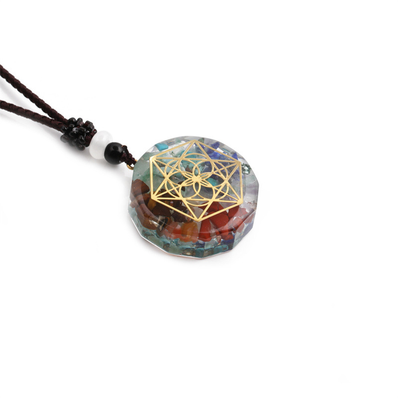 crystal semi-precious stone gravel meditation seven chakra aura pendant necklace
