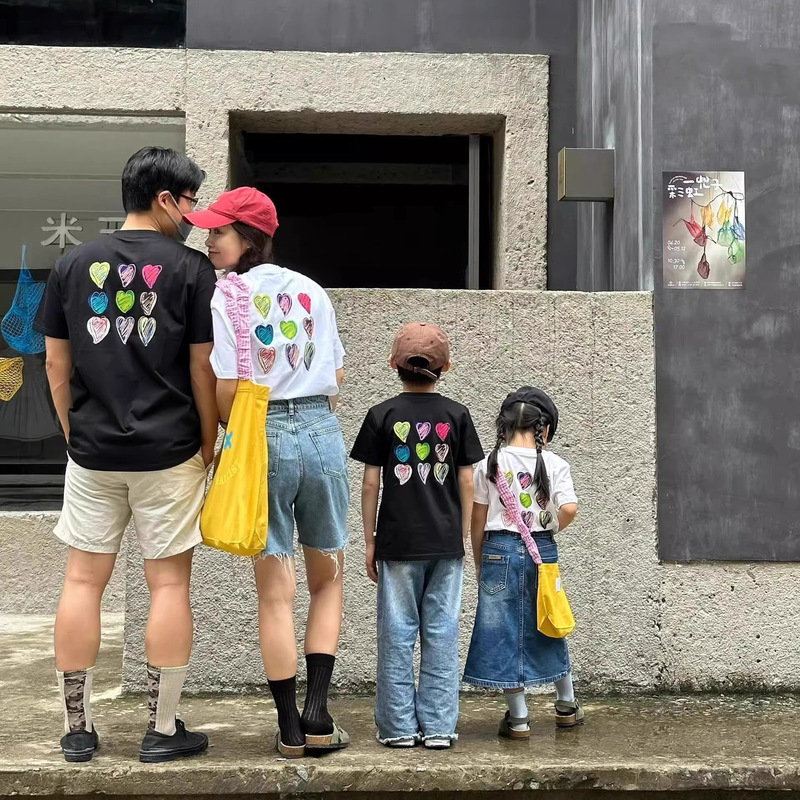 Japanese-Style Family Matching Outfits~Family of Three or Four Summer Outfits, Heart-Shaped Summer Short-Sleeve T-Shirts