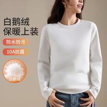 羽绒T恤女内搭圆领可机洗鹅绒秋冬保暖长袖上衣白色防水打底衫
