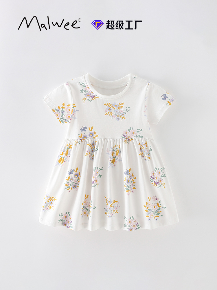 Malwee transfronterizo falda de niña verano nuevo estilo europeo y americano niños pequeños lindos niños de cuello redondo ropa de mangas cortas para niños