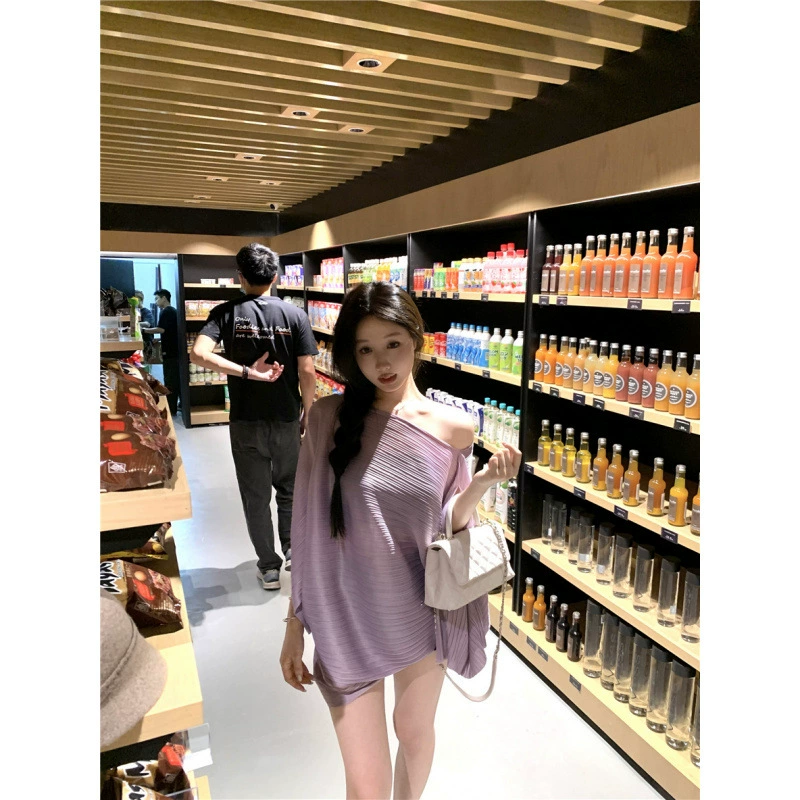 Текстурированная фиолетовая футболка с накидкой и разрезом на плечах, женская летняя свободная элегантная асимметричная уникальная нишевая футболка