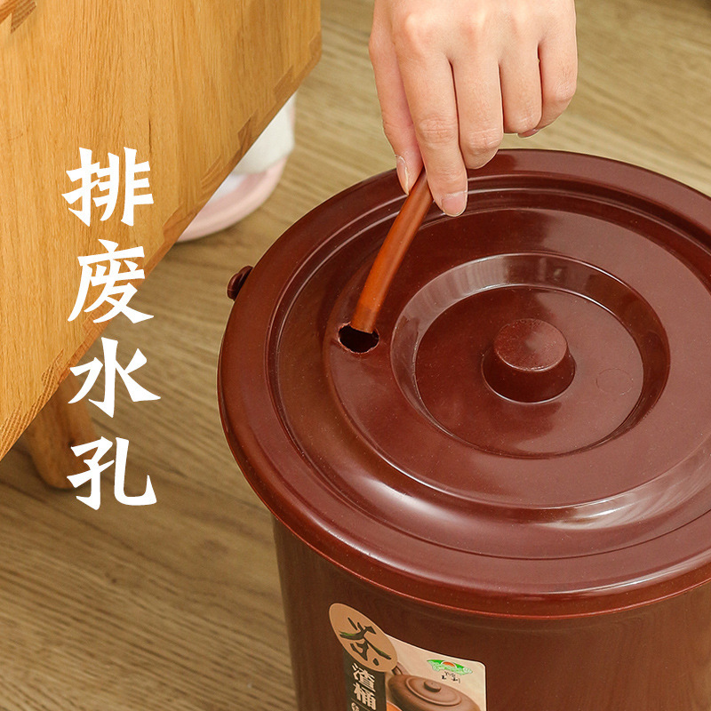 シンプルな蓋付き茶バケツ家庭用滑り止め手提げフィルター付きプラスチック茶かすバケツ茶葉排水バケツ円形バケツ|undefined