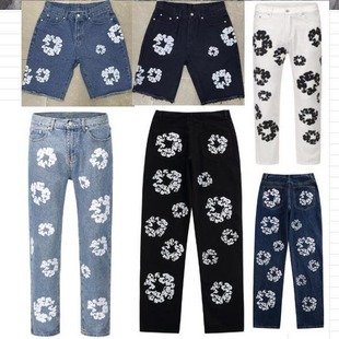 European and American High Street Ins Same Style Cotton Clouds Daisy Pattern Jeans Straight Slim Fit Loose Jeans Jeans