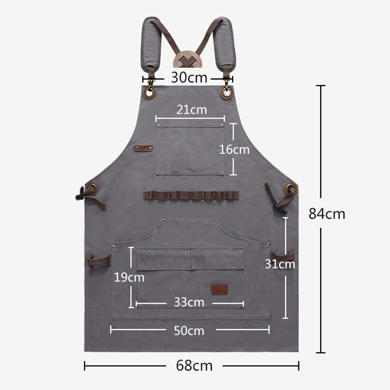 Transfronterizo Amazon engrosado lona delantal logotipo personalizado de bolsillo publicitario cocina delantal de trabajo fabricantes al por mayor