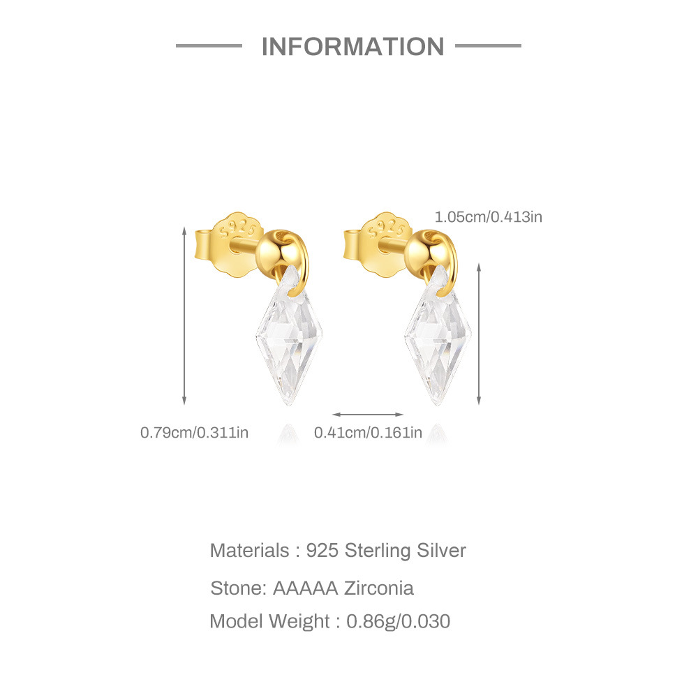 925 Sterling Silver Ear Needle Material 1 Pair 925 Sterling Silver Zircon 925 Sterling Silver Earrings Four Leaf Clover Moon Rhombus Drop Earrings Ear Studs