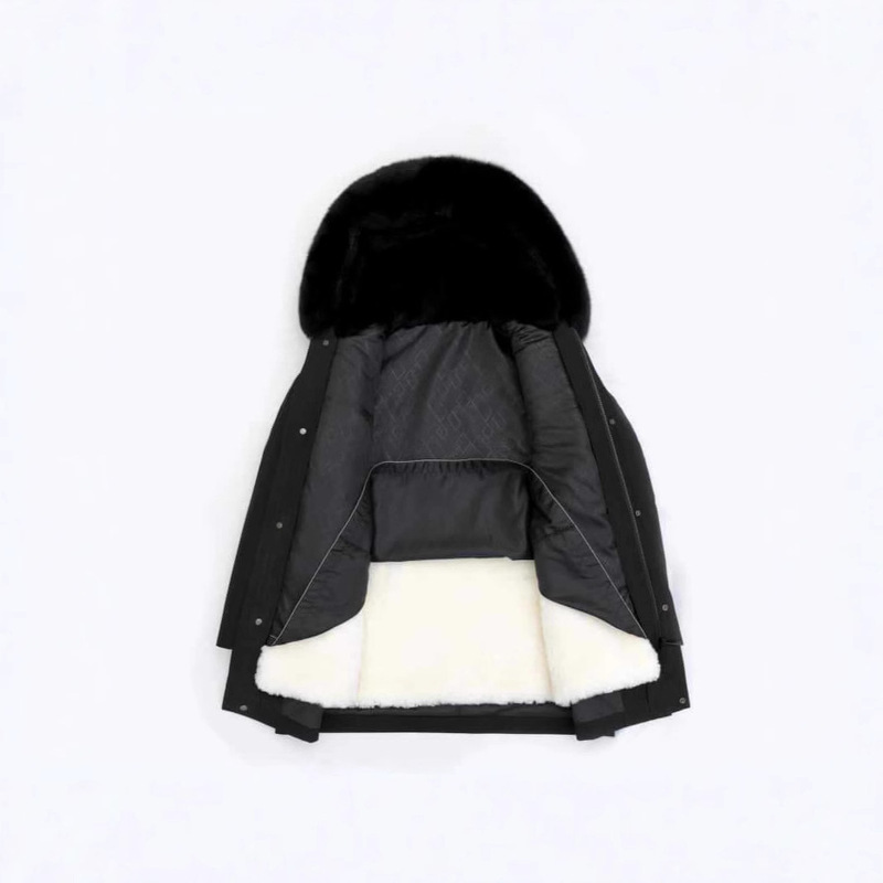 Winter Men's Sheepskin Coat Fur Pike Mid-length Detachable Liner Warm Hooded Coat for Middle-aged and Elderly