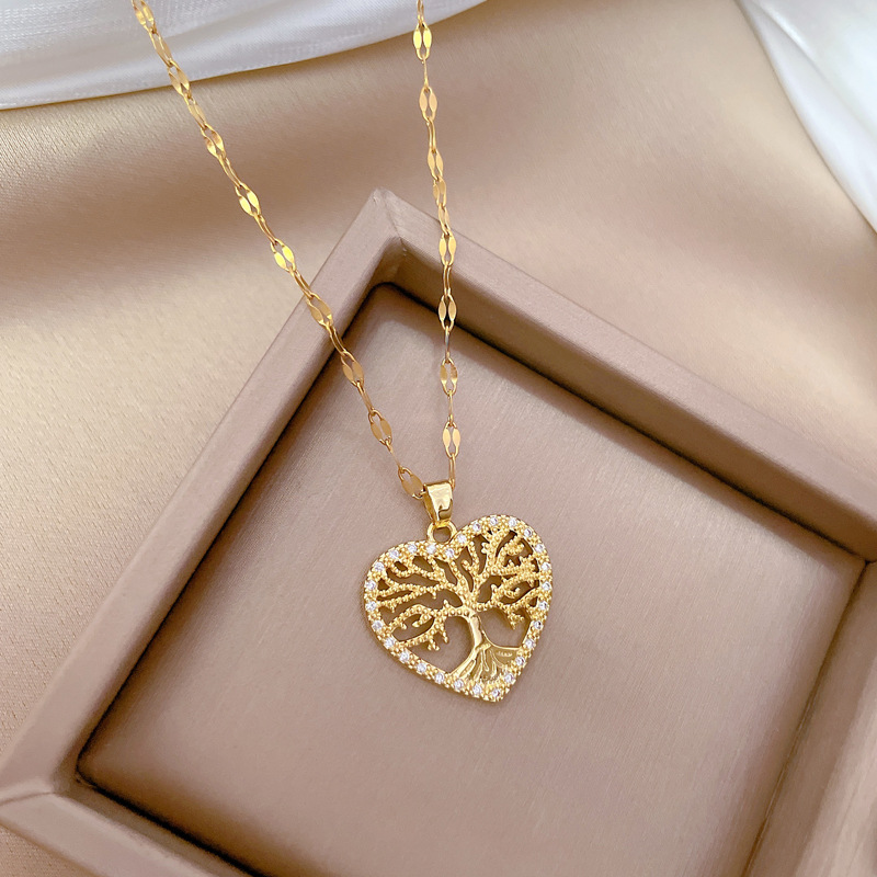 Gorgeous Tree Of Life Full Diamond Necklace Titanium Steel Chain_voghion.com
