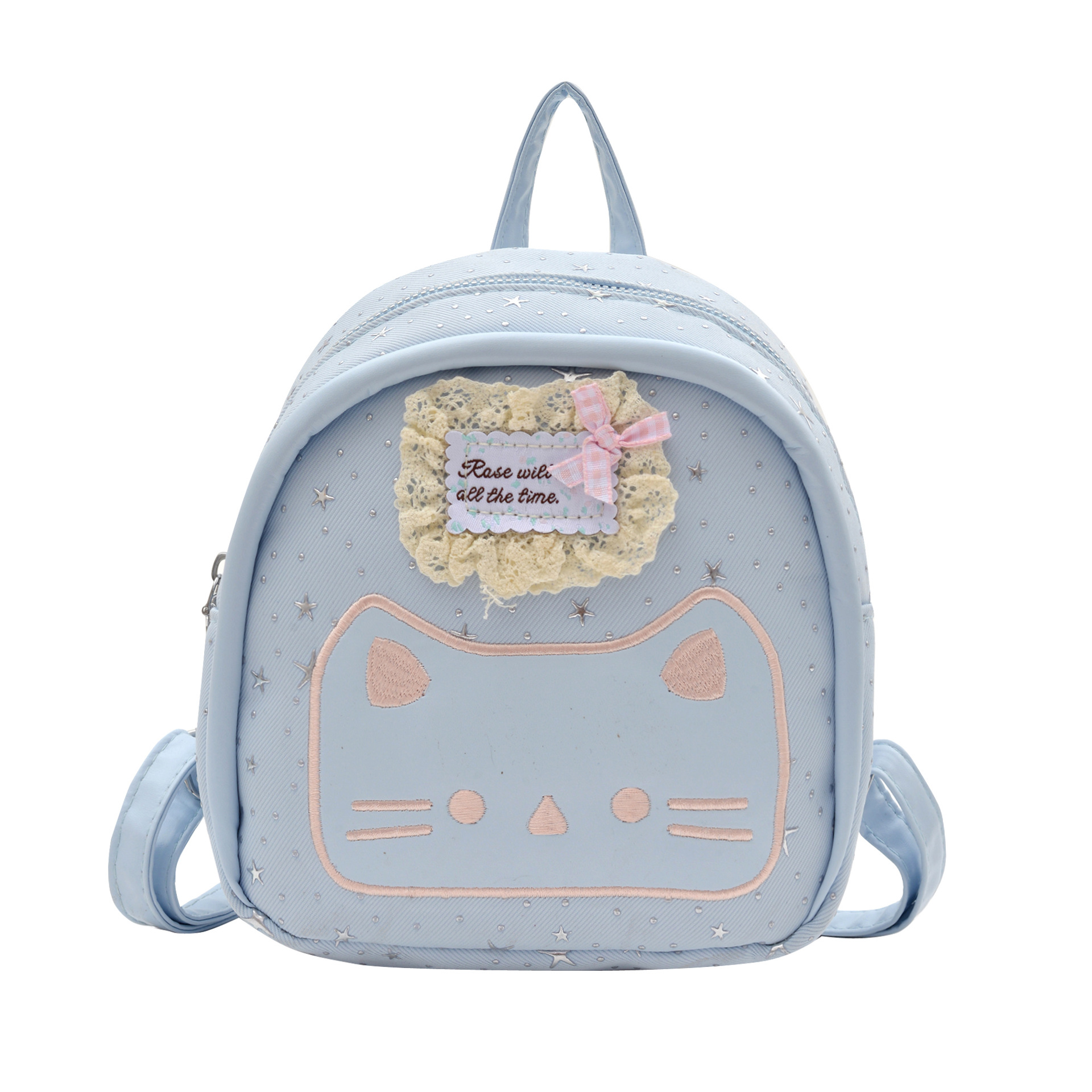 2026 nuevo gatos bordados mochila rosa brillante estrella mini mochila de la niña viento lindo jardín de infantes mochila pequeña