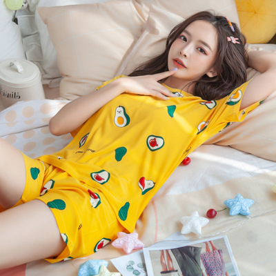 女性用夏の半袖パジャマ、キュートで甘い漫画の半袖プラスサイズのレディースレターガールホームウェア薄手のスーツ|undefined