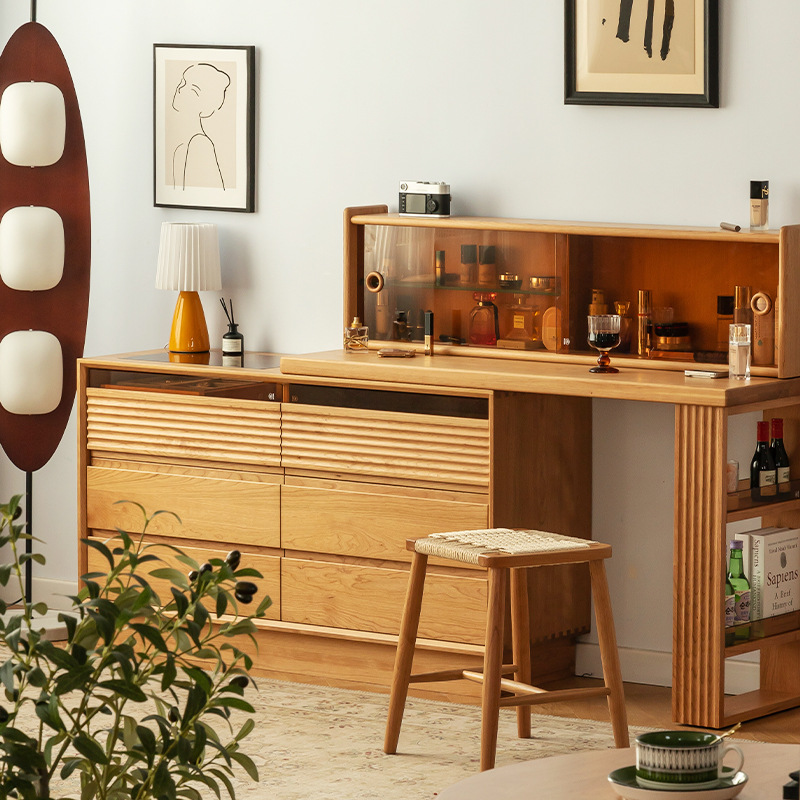 Cherry Wood Solid Wood Chipper Dressing Table Integrated Japanese Style Log Makeup Table Storage Bedside Cabinet Bedroom Corner Desk