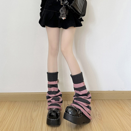 Striped knitted socks with flared wide legs hot girl subculture y2k Lolita JK leg covers autumn and winter warm pile socks