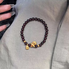 镀真金强保色古法沙金马上有钱石榴红手链女本命年小马高级感手串