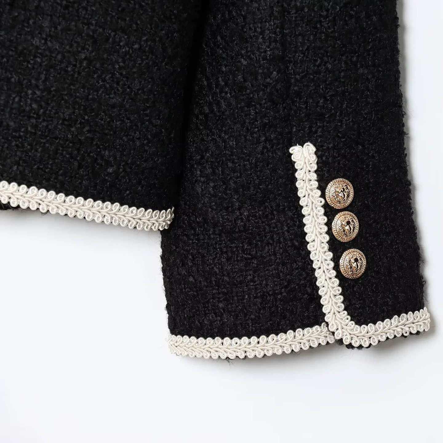 Велюровая куртка с круглым воротником, европейский/Chanel стиль, чёрная, XS–L