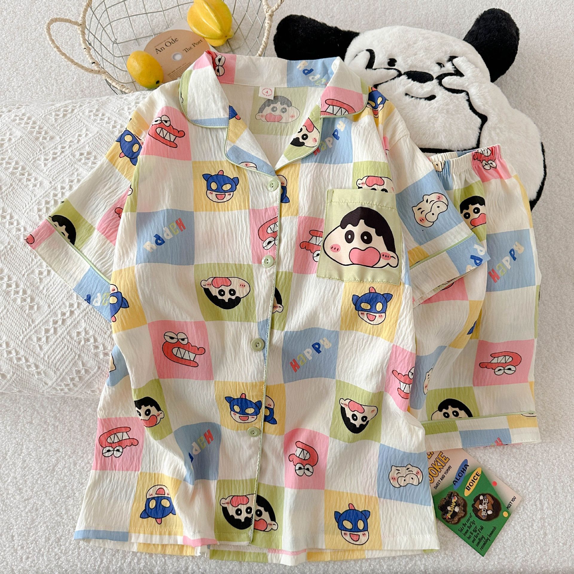Comercio exterior de Vietnam verano nuevo estilo nube rebeca de algodón solapa dulce pijama de dibujos animados pantalones cortos de manga corta traje de servicio a domicilio para mujer