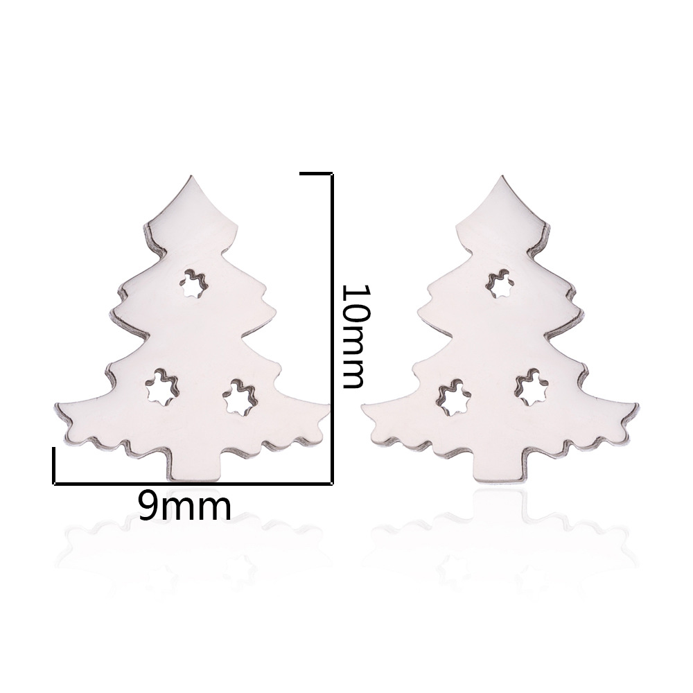 Christmas Tree Pattern Women'S Gender PVD Coated 18K Gold Real Gold Plated Christmas Tree 304 Stainless Steel Fashion Waterproof Non Tarnish Ear Studs