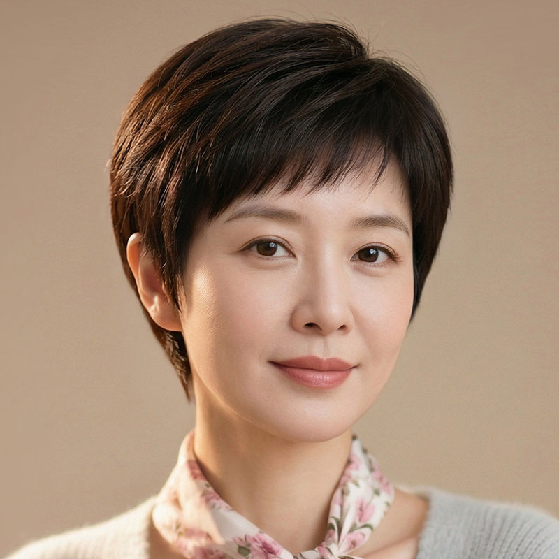 Short Hair Wig Full Head Cover for Women, Real Human Hair, Mom's Hair Cover to Cover Gray Hair, Lightweight Bob Wig Short Hair Wig Full Head Cover for Women, Real Human Hair, Mom's Hair Cover to Cover Gray Hair, Lightweight Bob Wig