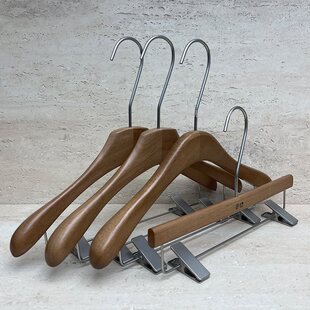 Clothes Hanger Clothing Store Walnut Color Solid Wood Non-Slip Adult Clothes Support Women's Clothing Store Trouser Rack Trouser Clip