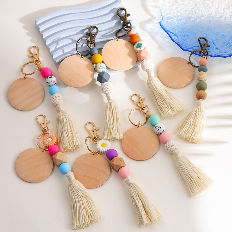 30g Weight Keychain Classification 1 Piece Quantity Holiday, Daily Occasion Wood, Silica Gel Material Flower Pattern All Seasons Season Vacation, Classic Style Style 1 Piece Vacation Classic Style Flower Wood Silica Gel Keychain 1