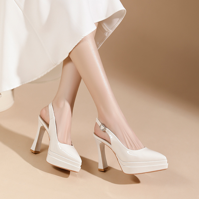 Sandal cao gót nữ mũi nhọn, gót 11 cm, đế platform, quai hở gót — Màu nude - 11cm