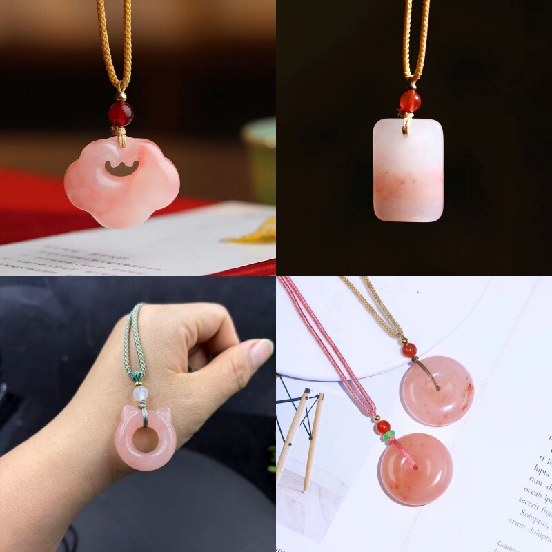 Xiaohongshu's Popular Gold Silk Jade Peach Blossom Nectar Cloud Lock Accessory Peach Blossom Nectar Peace Pendant Jade Pendant Xiaohongshu's Popular Gold Silk Jade Peach Blossom Nectar Cloud Lock Accessory Peach Blossom Nectar Peace Pendant Jade Pendant