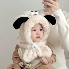 儿童帽子秋冬季可爱大眼狗男女宝宝毛绒婴幼儿围脖一体两件套护耳