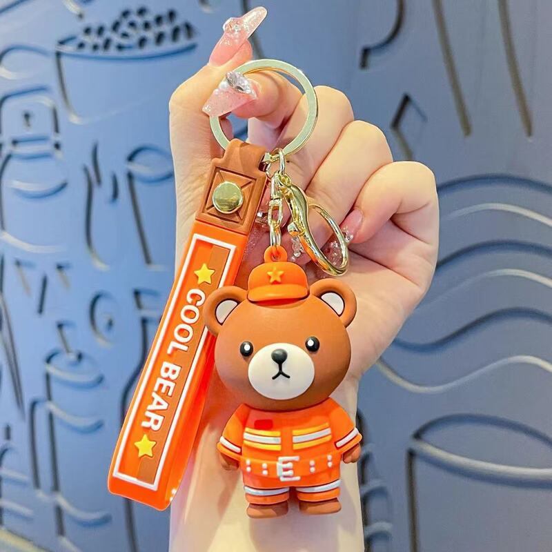 漫画かわいい警察クマキーホルダー人形キーチェーンカップル車のキーペンダントスクールバッグペンダントギフト|undefined