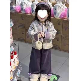 女童套装金丝提花新款2025新中式儿童汉服裤子国风中式加绒两潮流