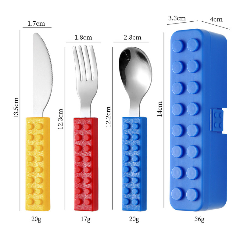 Amazon ビルディングブロック子供用ナイフ、フォーク、スプーンクリエイティブスプライス可能な洋食器かわいい楽しいベビーフォークとスプーンセット卸売|undefined