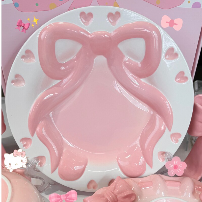 小公主 蝴蝶结餐具套装陶瓷盘子家用饭碗甜品水果盘早餐盘ins可爱|undefined