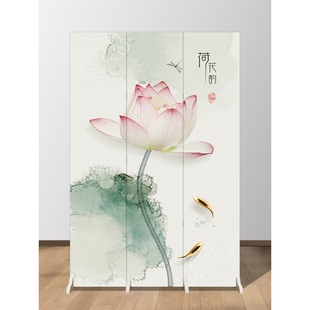 Chinese-style Screen Partition Living Room Folding Mobile Office Home Entrance Simple Lotus Folding Screen Bedroom Shade