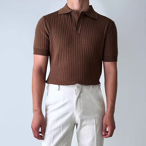 POLO shirt lapel sweater short-sleeved men's business stripe summer ice silk wholesale summer thin breathable cooling