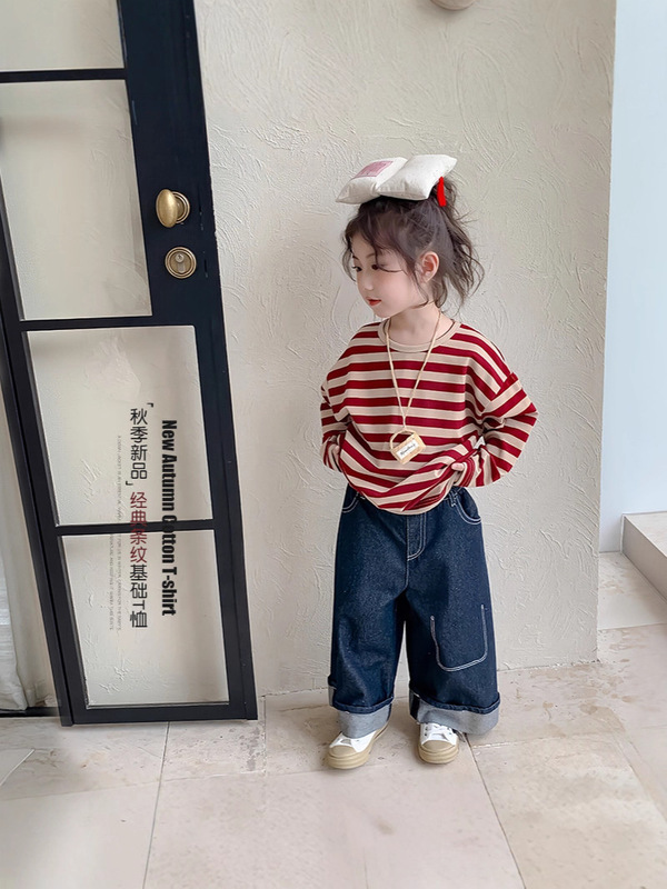 童森童马女童长袖T恤秋装2025新款儿童秋季条纹上衣春秋款打底衫|undefined