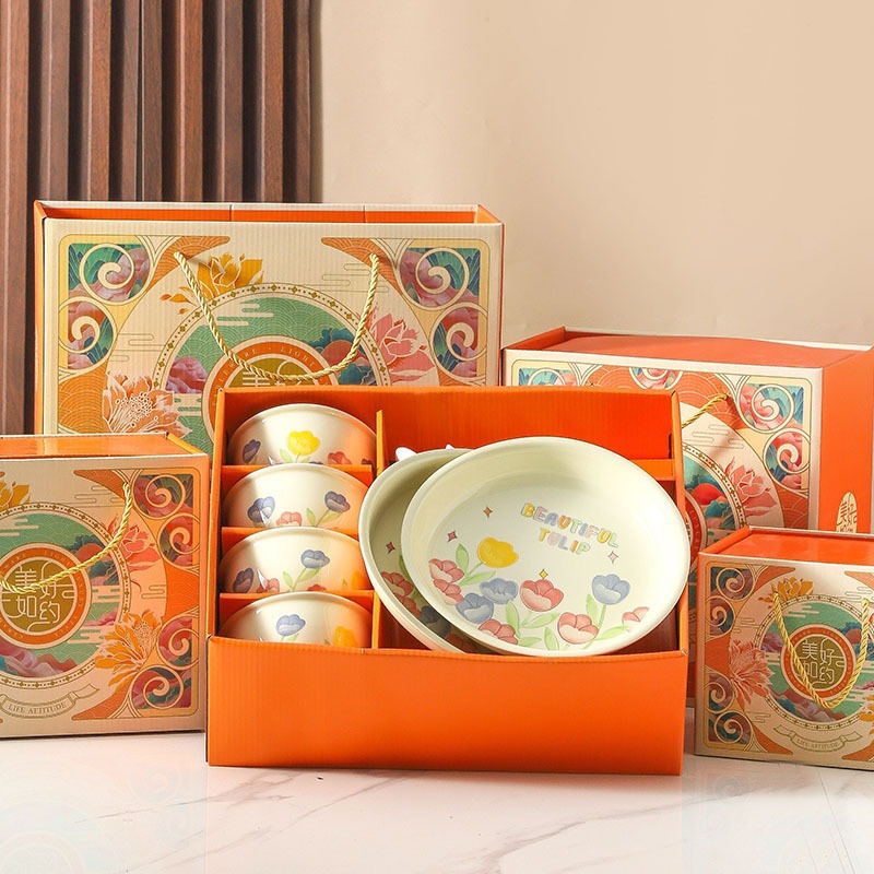 Tulipan platos de platos de cerámica cubierta de colores caja de regalo conjunto de regalos para el Día de la Madre