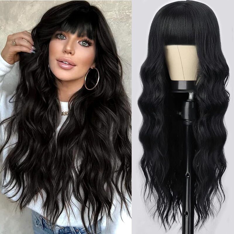 Fashionable Air Bangs Long Curly Wig, Various Styles and Colors, Trendy Bangs with Ocean Waves, Suitable for Daily Wear, Natural Look