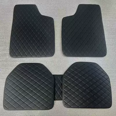 Cross-border universal leather quilted car floor mats, foot pads, direct sales from manufacturer, for Temu, Amazon, and foreign right-hand drive vehicles (Universal Foot Pad) - black-black-line