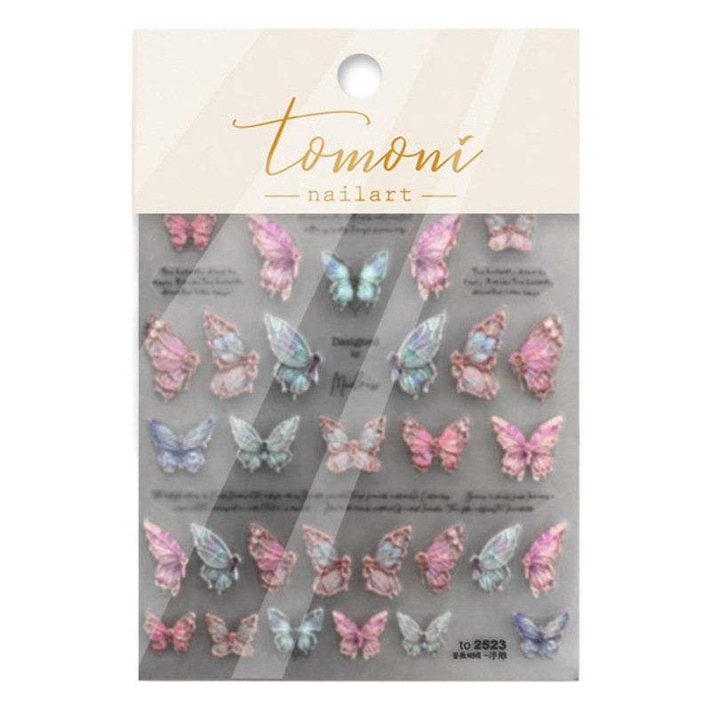 Pegatinas de uñas en relieve hueco mariposa Rosa retro popular barroco color mágico nuevo arte Aurora láser calcomanías