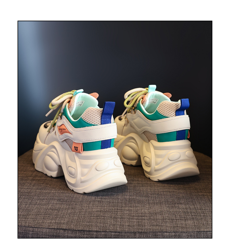 Giày sneaker nữ đế dày tăng chiều cao lưới thoáng khí — Màu vàng trắng chi tiết 20