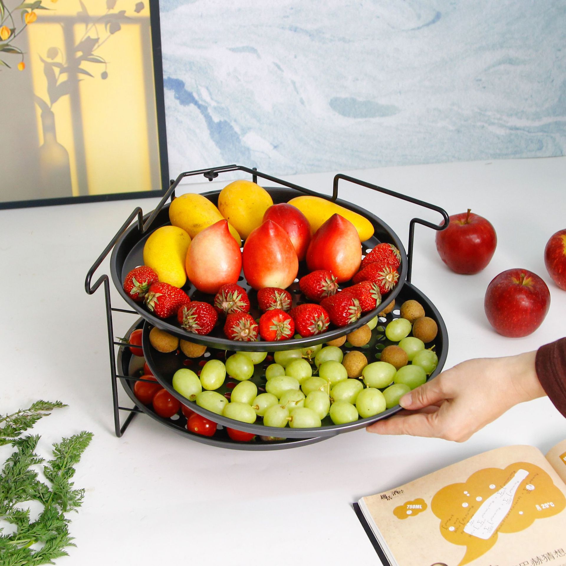 Estante de cocina plegable multifuncional transfronterizo de punto del fabricante Estante para platos de pizza Ingredientes Platos fríos Estante de guarnición de olla caliente