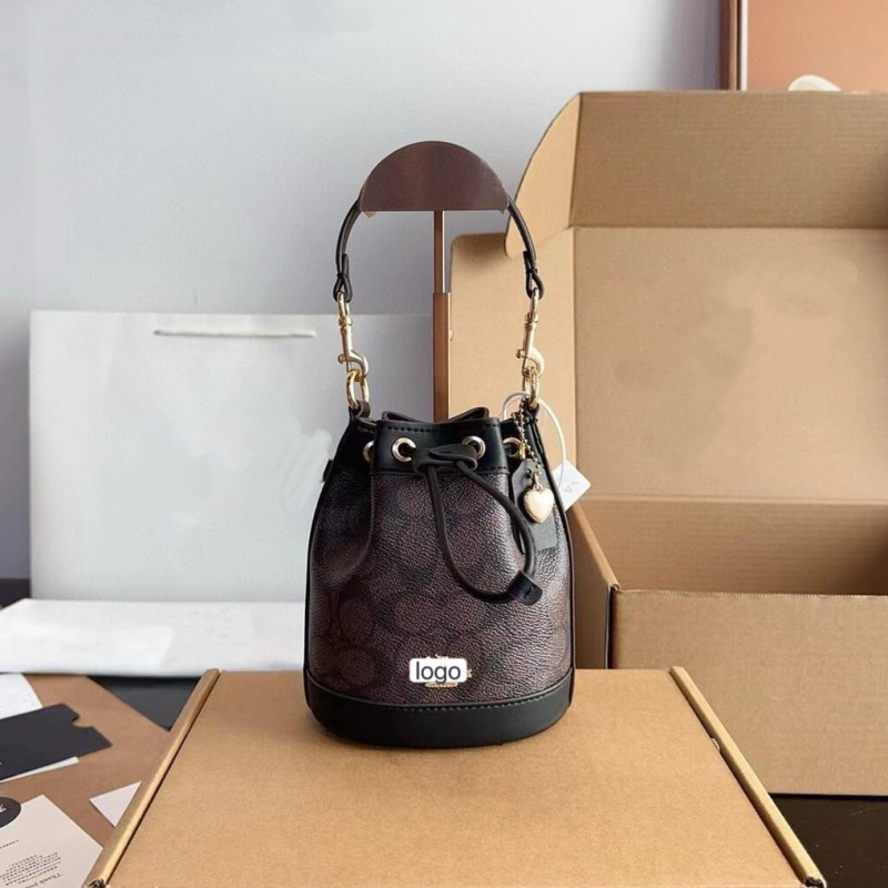 Koujia 新しいデンプシー巾着バケットバッグシングルショルダークロスボディハンドバッグ巾着老眼カーキホワイトバレルバッグ|undefined