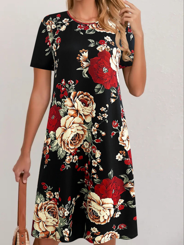 2025 Independent Station European and American Cross-border Printed dress Women's Elegant Fashion Summer Crewneck Short-sleeved Loose Dress for Children