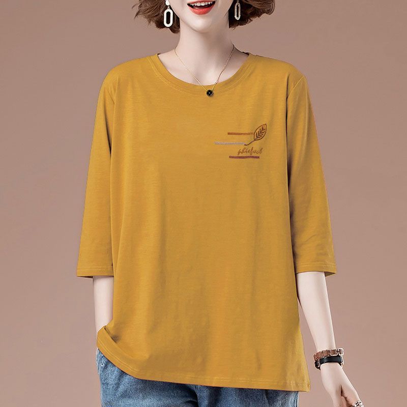 貿易輸出 綿100% 七分袖Tシャツ ゆったりお腹カバー 五分袖 洋風 春夏 大きいサイズ レディース トップス|undefined